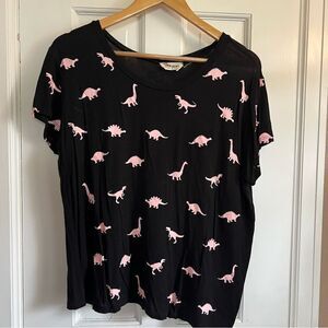 French Pastry Black Tee with Pink Dinosaur Print